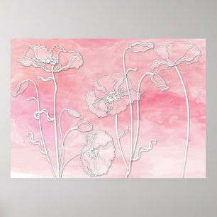Rose Pink Abstract Watercolor and Poppies 3 Poster