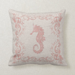 Rose Pink and Beige Seahorse Coastal Style Cushion