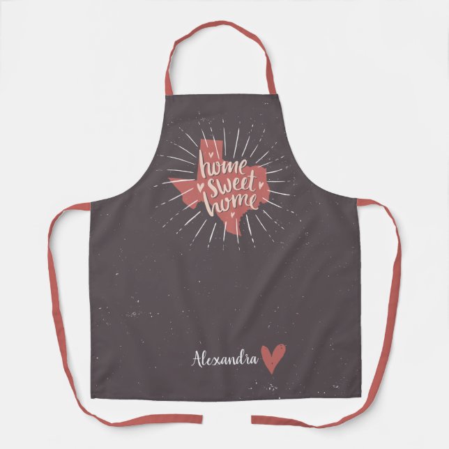 Rose Pink and Brown Home Sweet Home Texas Apron (Front)