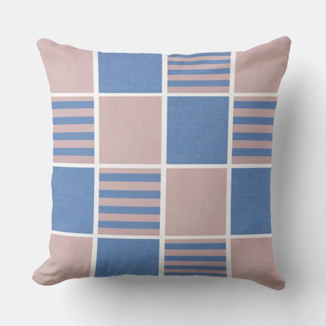 Rose Pink and Serenity Baby Blue Squares Cushion (Front)