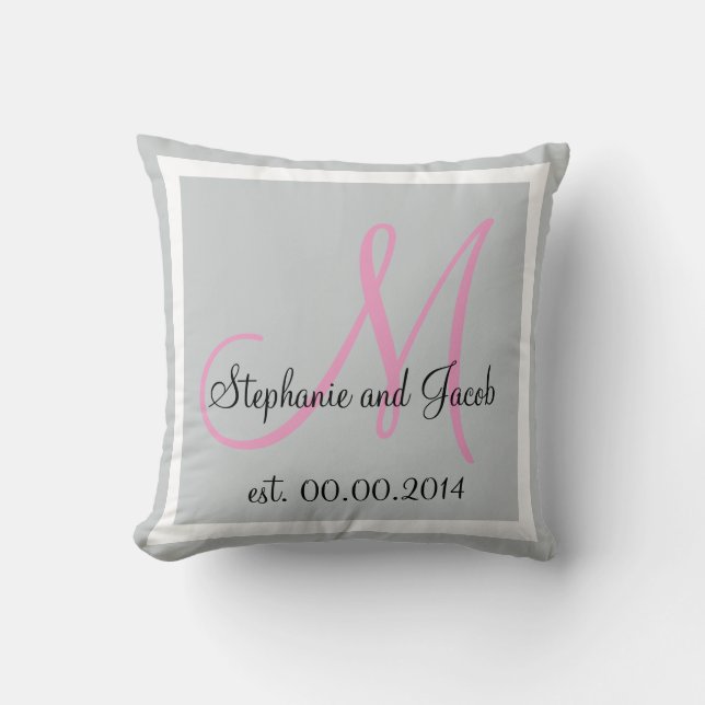 Rose Pink and silver grey Wedding keepsake Cushion (Front)