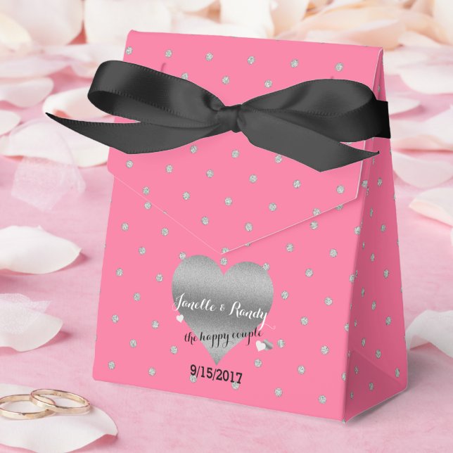 Rose Pink And Silver Heart Polka Dots Favour Boxes (Wedding)