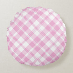 Rose Pink and White Check Round Pillow