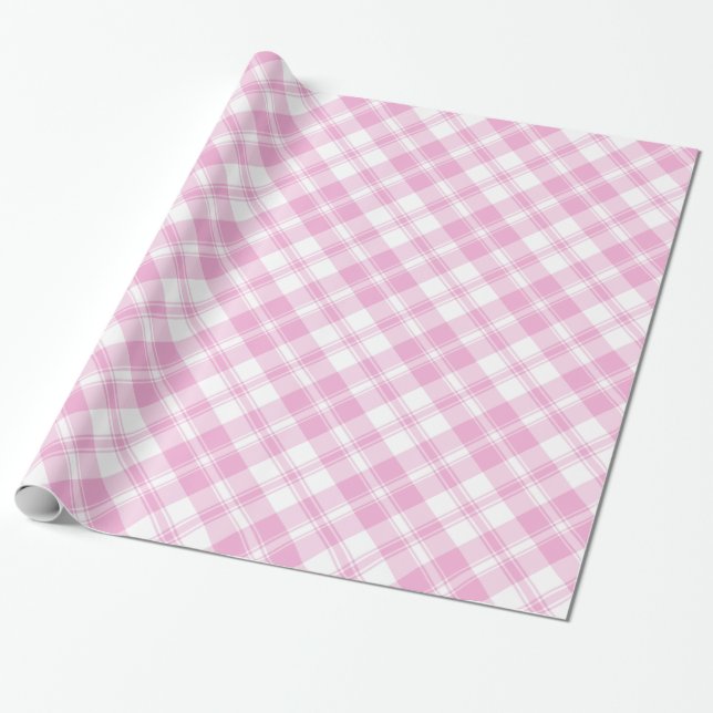 Rose Pink and White Check Wrapping Paper Roll (Unrolled)