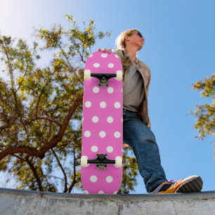 Rose Pink and White Polka Dot Skateboard