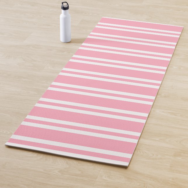 Rose Pink and White Striped Yoga Mat (In Situ)