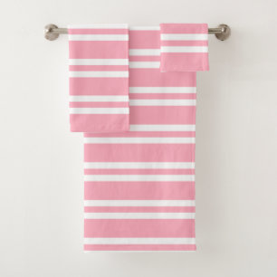 Rose Pink and White Stripes Bath Towel Set