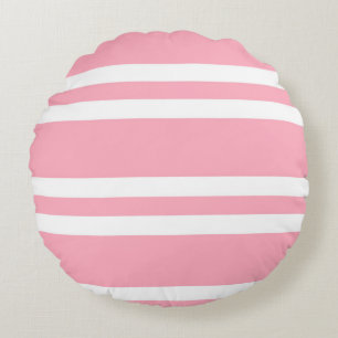 Rose Pink and White Stripes Round Cushion