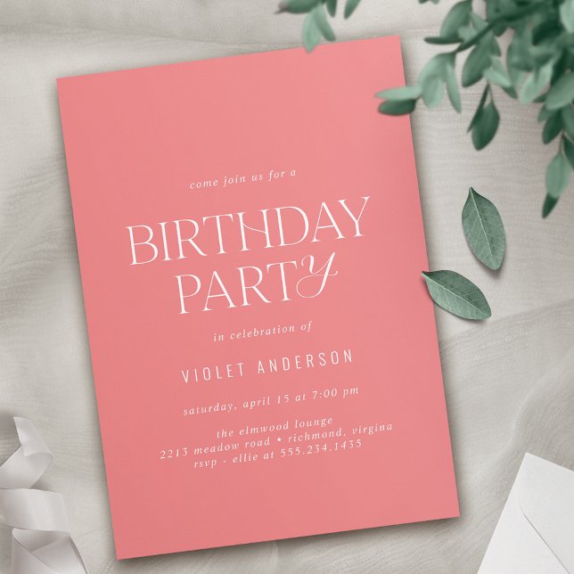 Rose Pink | Any Age Modern Minimal Birthday Party Invitation (Creator Uploaded)