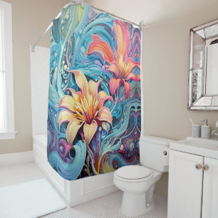 Rose Pink Apricot Bubbly Meadows Shower Curtain