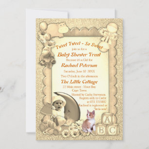 Rose-pink Baby Girl Shower Tweets Invitation