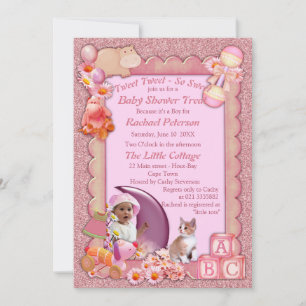 Rose-pink Baby Girl Shower Tweets Invitation