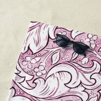 Rose Pink Baroque Ornate Foliage Beach Towel