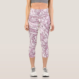 Rose Pink Baroque Ornate Foliage Capri Leggings