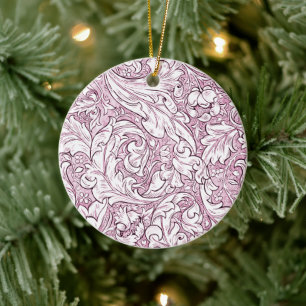 Rose Pink Baroque Ornate Foliage  Ceramic Ornament