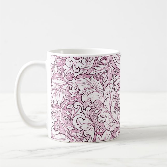 Rose Pink Baroque Ornate Foliage  Coffee Mug (Left)