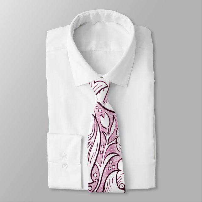 Rose Pink Baroque Ornate Foliage  Tie (Tied)