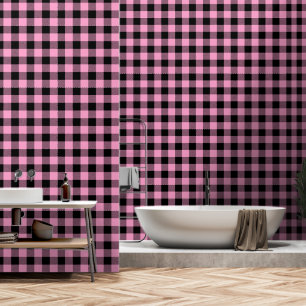 Rose Pink Black 3 Inch Lumberjack Buffalo Plaid Wallpaper