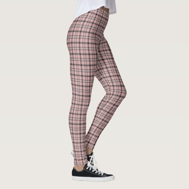 Rose Pink Black Plaid Classic Pattern Leggings (Right)