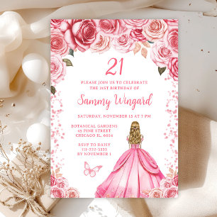 Rose Pink Blonde Hair Princess Birthday Party Invitation