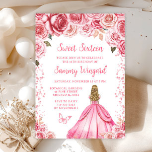 Rose Pink Blonde Hair Princess Sweet Sixteen Invitation