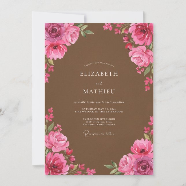 Rose Pink Blossom Floral Wedding Invitation (Front)