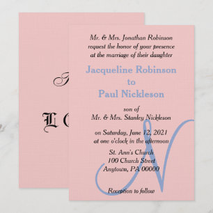 Rose Pink Blue Pastel Monogram Invitation