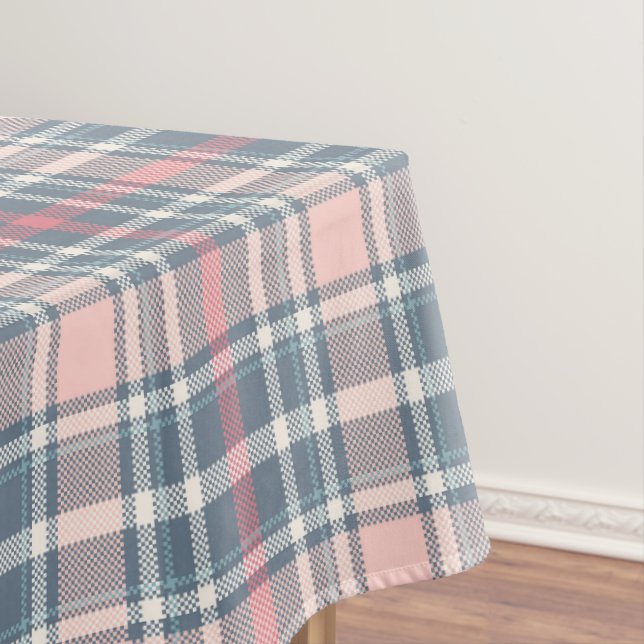 Rose, Pink, Blue & White Tartan Plaid Tablecloth (In Situ)