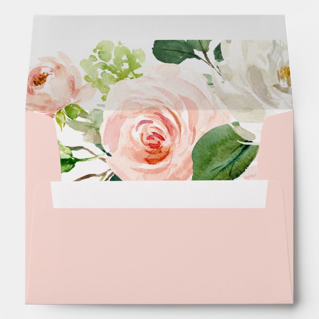 Rose Pink Blush Floral Liner Wedding Envelopes (Back (Bottom))