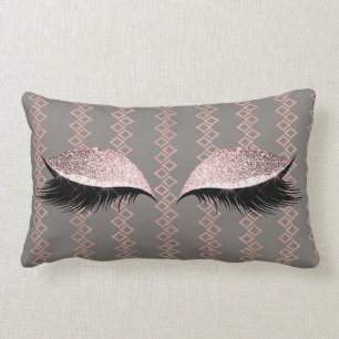 Rose Pink Blush Glitter Grey Glam Makeup Ethnic Lumbar Cushion