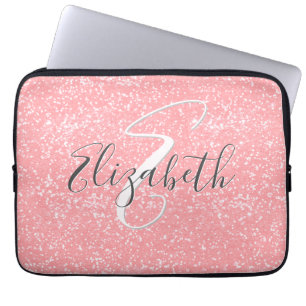 Rose Pink Blush Sequins Sparkle Monogram Laptop Sleeve