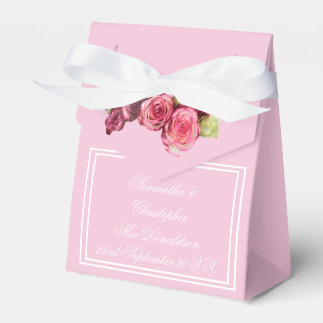Rose pink border floral wedding favour box (Front Side)