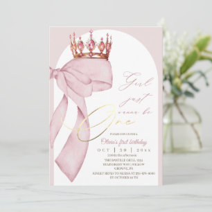 Rose Pink Bow 1st Birthday  Invitation