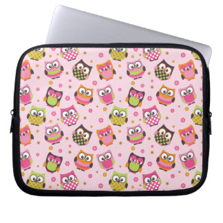 Rose Pink Colourful Owls laptop sleeve