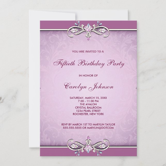Rose Pink Damask 50th Birthday Party Invitation (Front)