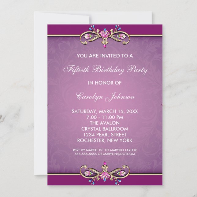 Rose Pink Damask 50th Birthday Party Invitation (Front)