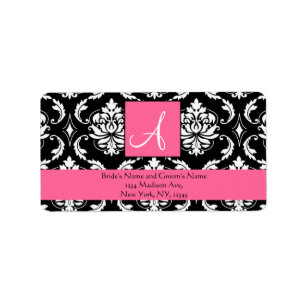 Rose Pink Damask Monogram Wedding Address Labels