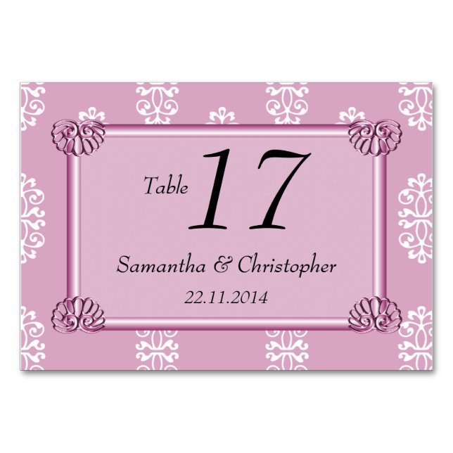Rose Pink Damask Wedding Table Number (Front)