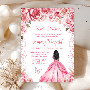 Rose Pink Dark Skin Princess Sweet Sixteen Invitation