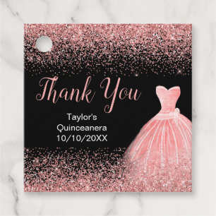Rose Pink Dress Faux Glitter Quinceanera Favour Tags