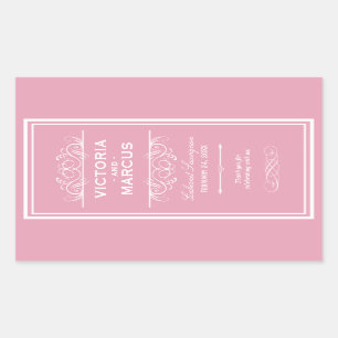 Rose Pink Elegant Wedding Monogram Wine Bottle Rectangular Sticker