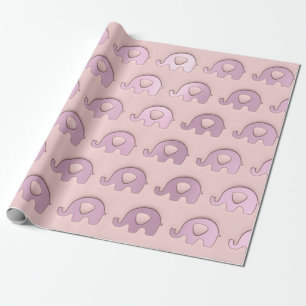 Rose Pink Elephants Baby Shower Princess Boy Wrapping Paper