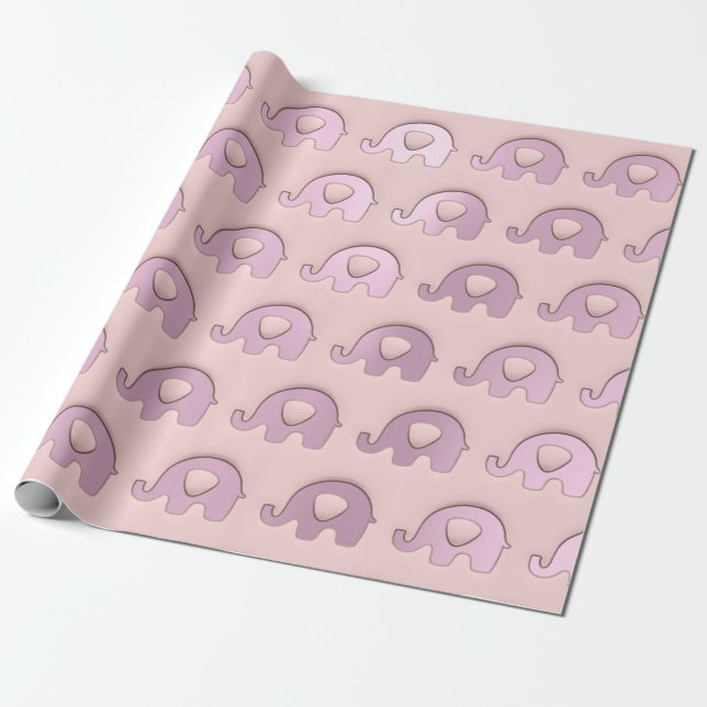 Rose Pink Elephants Baby Shower Princess Boy Wrapping Paper (Unrolled)