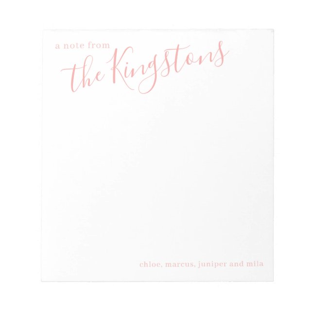Rose Pink Family Name Script Notepad (Front)