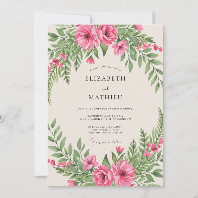 Rose Pink Fern Woodland Wedding Invitation (Front)