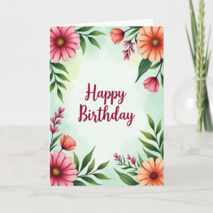 Rose Pink Floral Birthday Card