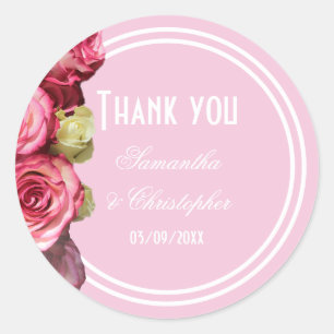 Rose pink floral bridal wedding thank you classic round sticker