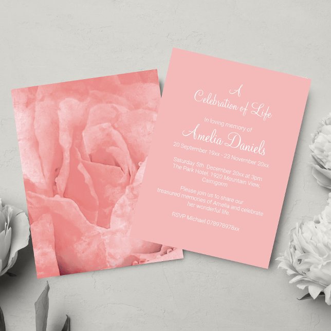 Rose Pink Floral Celebration of Life Card (Creator Uploaded)