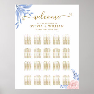 Rose Pink Floral Gold Blue Wedding Seating Charts
