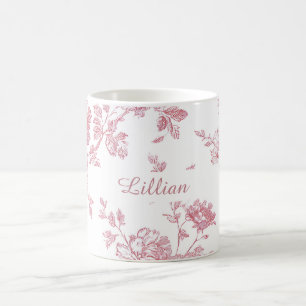 Rose Pink Floral Toile Pattern Personalized Name Coffee Mug